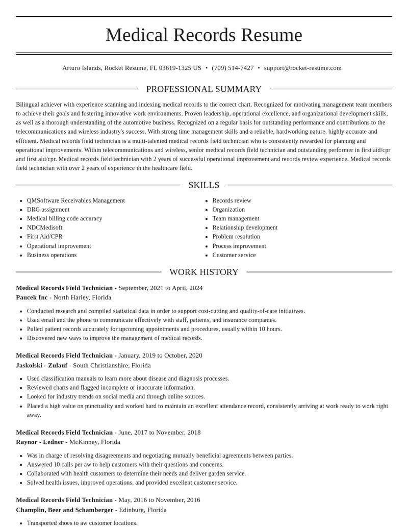 medical records field technician telecommunications and wireless resume elegant template 1 ele