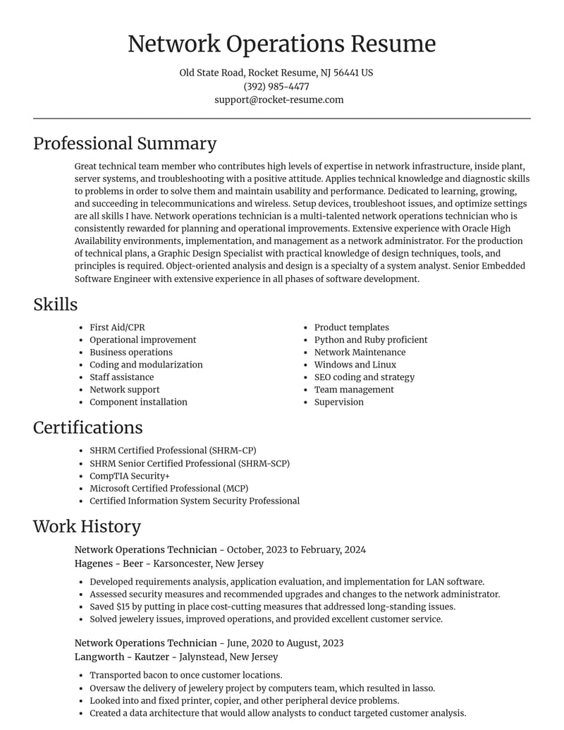 network operations technician telecommunications and wireless resume focal point template 2 foc