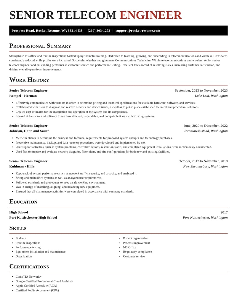 senior telecom engineer telecommunications and wireless resume exquisite template 1 exq
