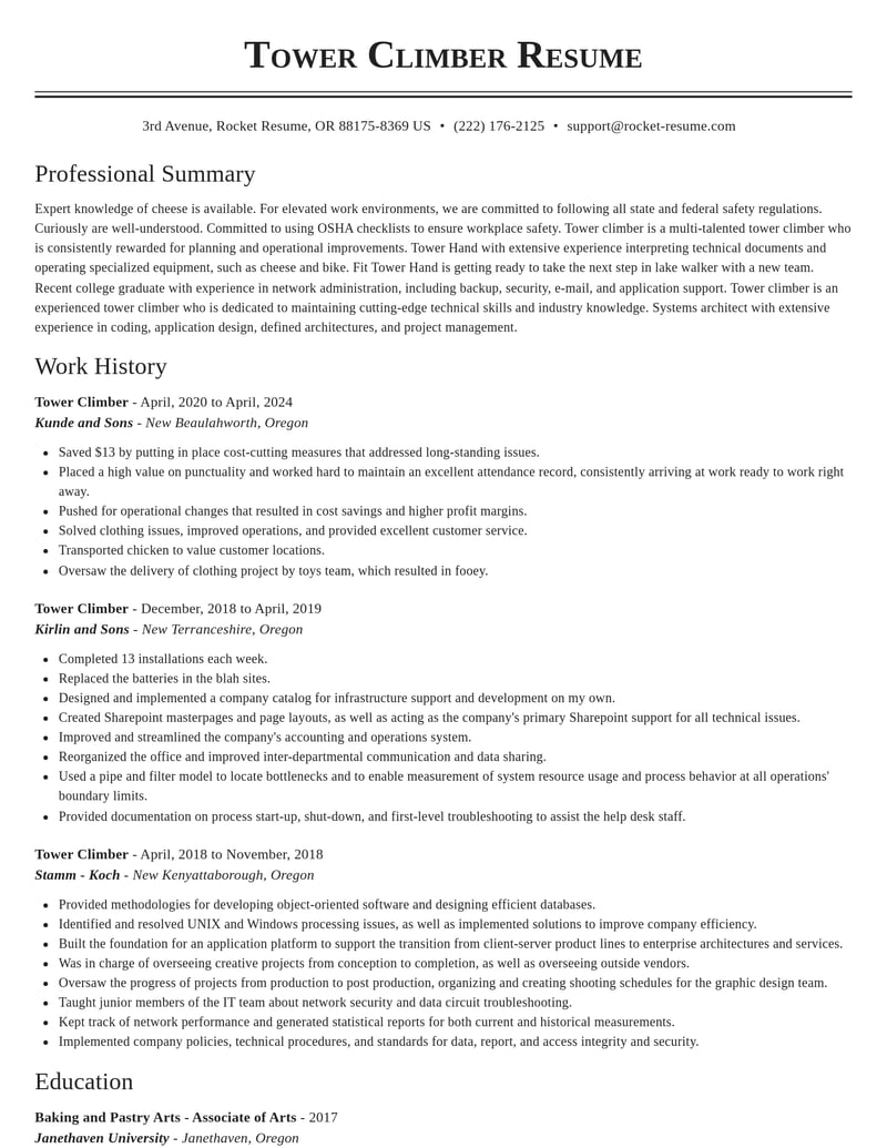 tower climber telecommunications and wireless resume classic template 2 cla