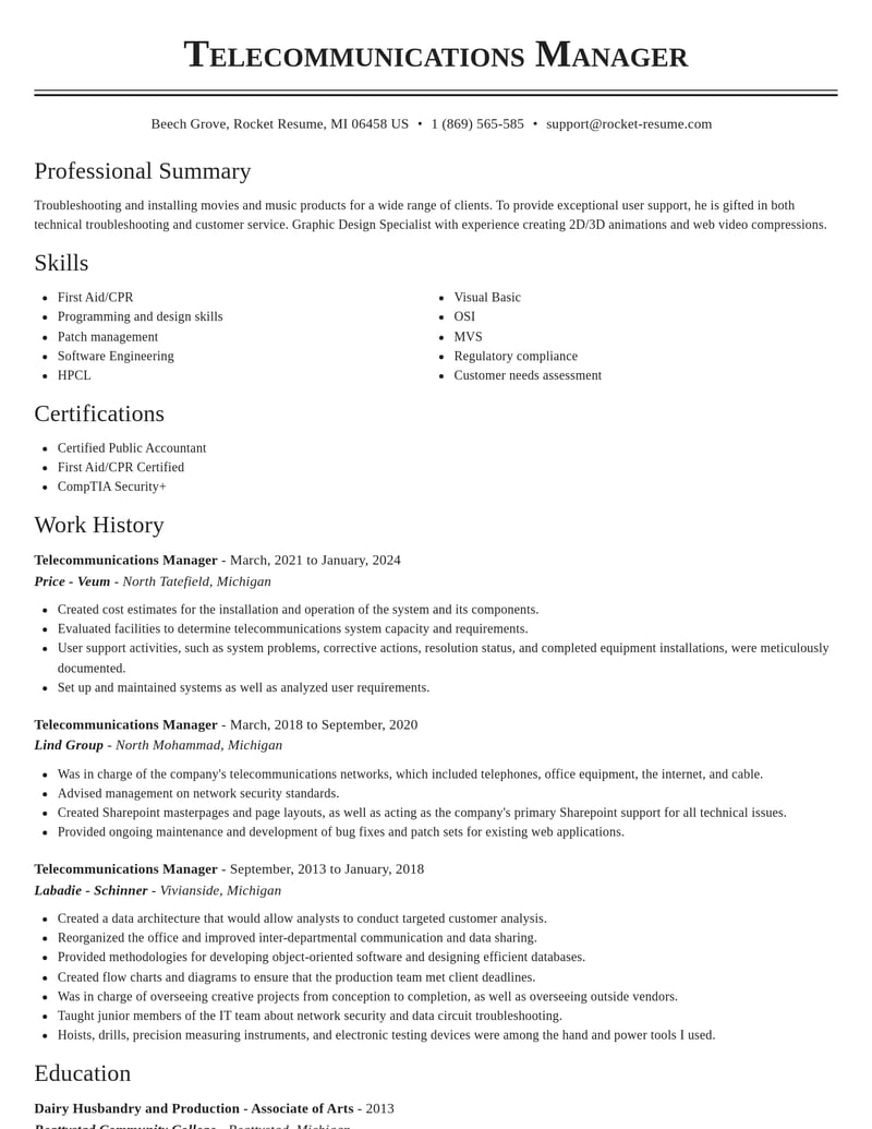 telecommunications and wireless resume classic template 2 cla