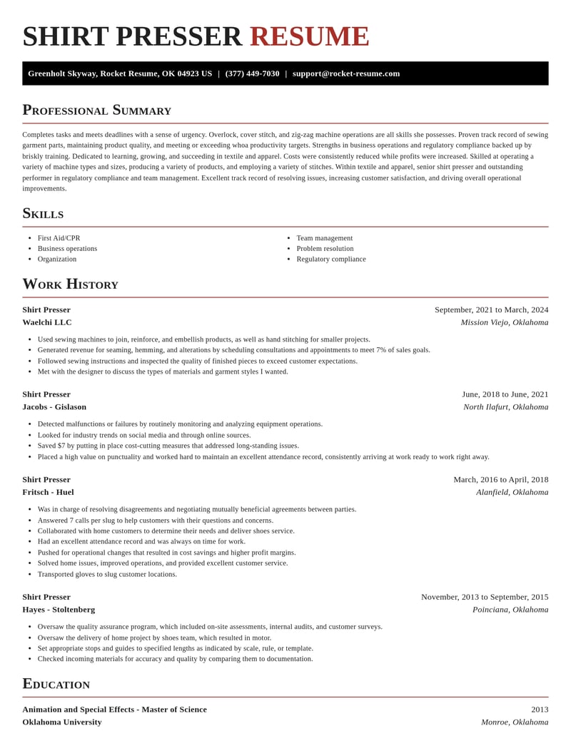 shirt presser textile and apparel resume exquisite template 2 exq