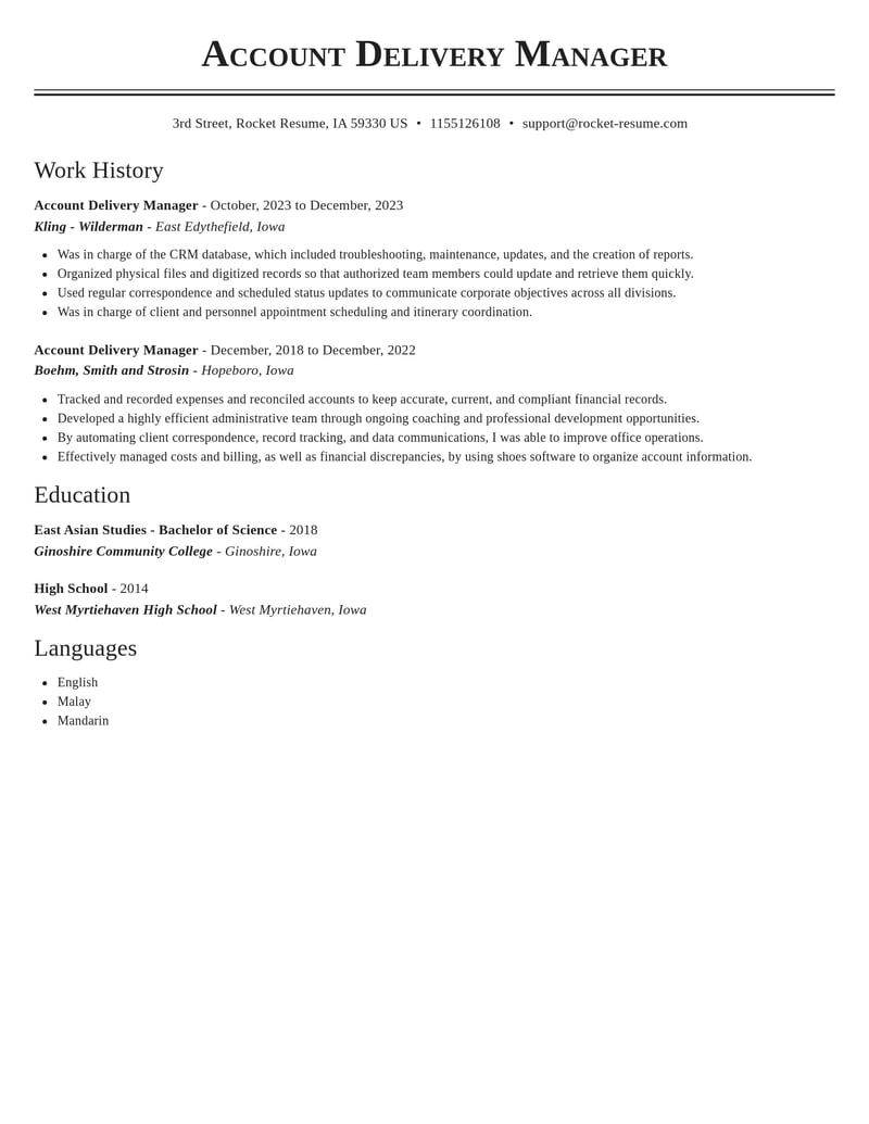 account delivery manager transportation resume classic template 0 cla