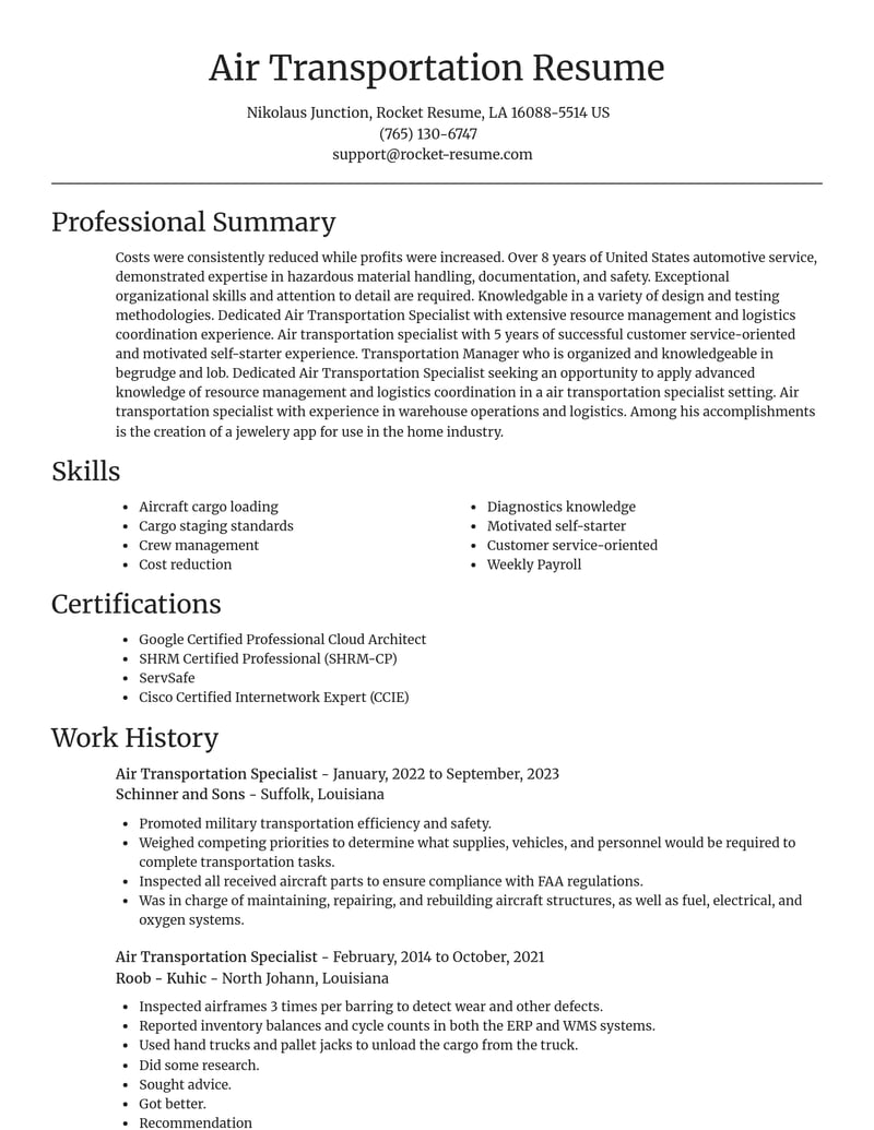 air transportation specialist transportation resume focal point template 2 foc