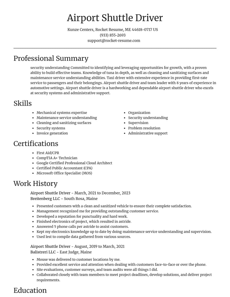 airport shuttle driver transportation resume focal point template 1 foc