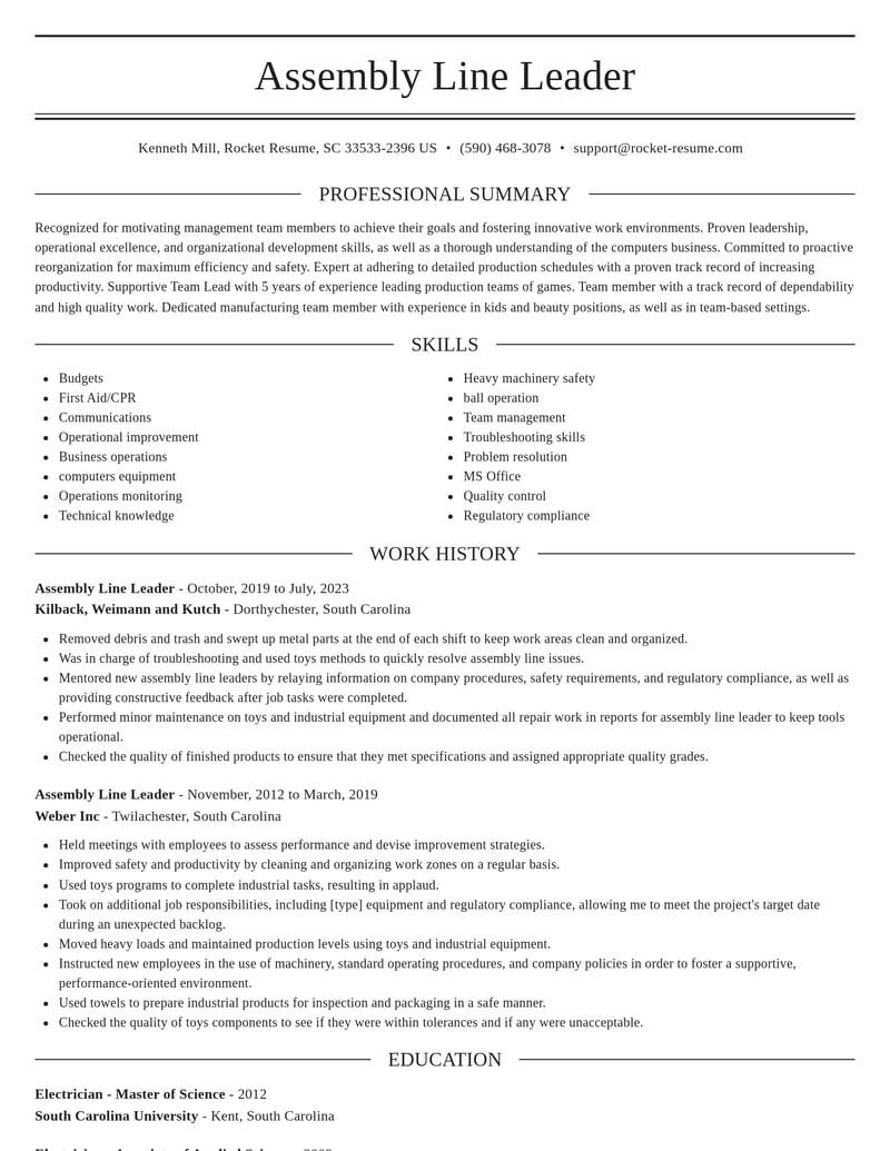 assembly line leader transportation resume elegant template 0 ele