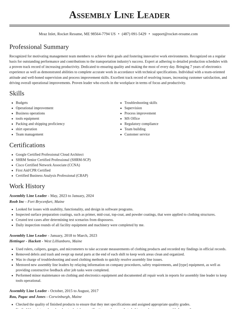 assembly line leader transportation resume classic template 2 cla
