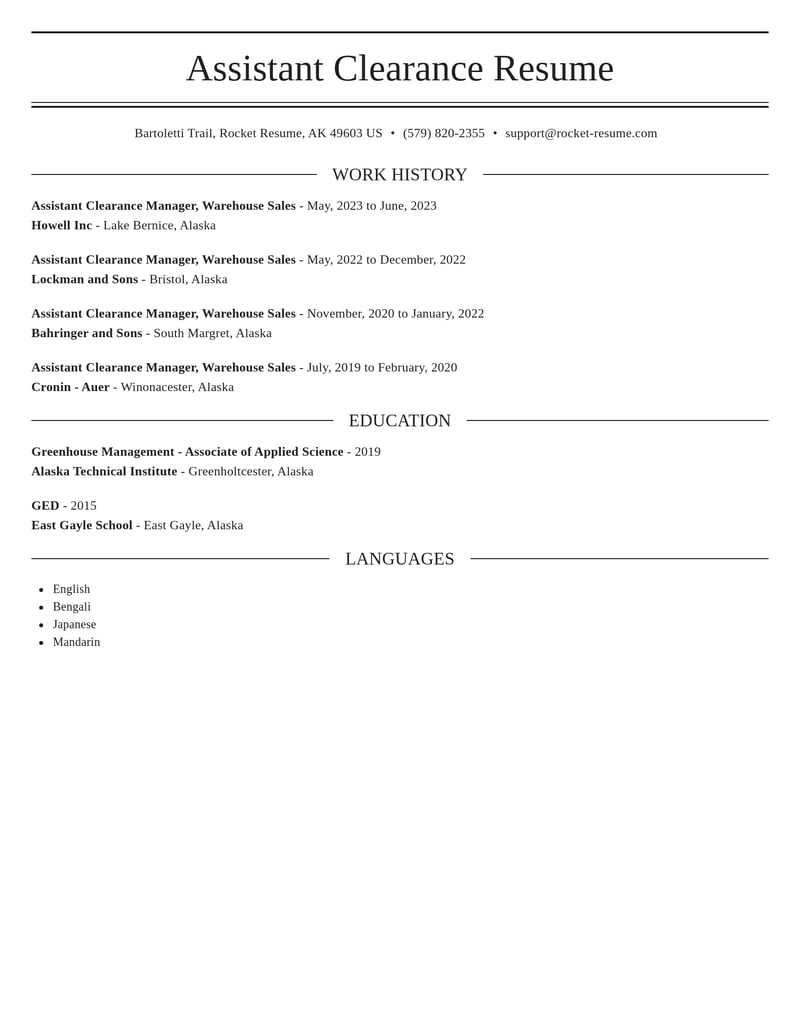 assistant clearance manager warehouse sales transportation resume elegant template 1 ele