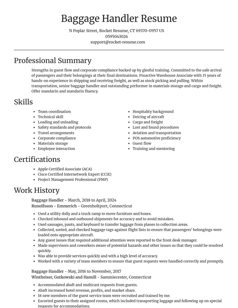 baggage handler transportation resume focal point template 1 foc