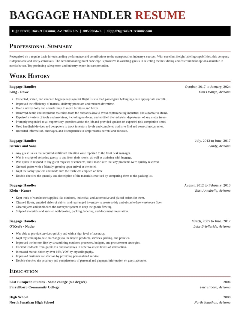 Baggage Handler Resume Builder | Rocket Resume