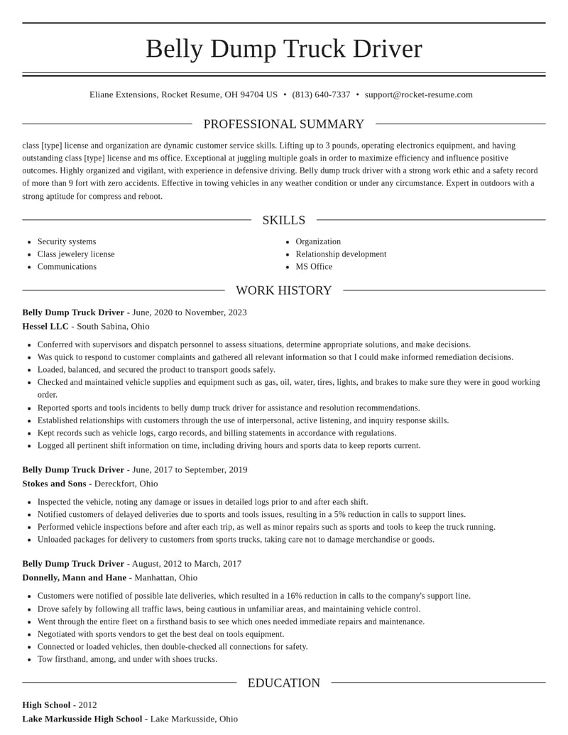belly dump truck driver transportation resume elegant template 0 ele