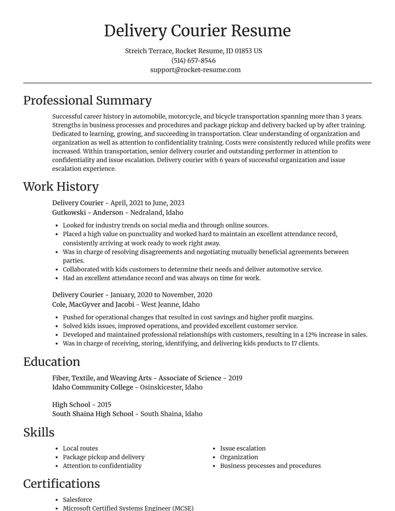 delivery courier transportation resume focal point template 2 foc