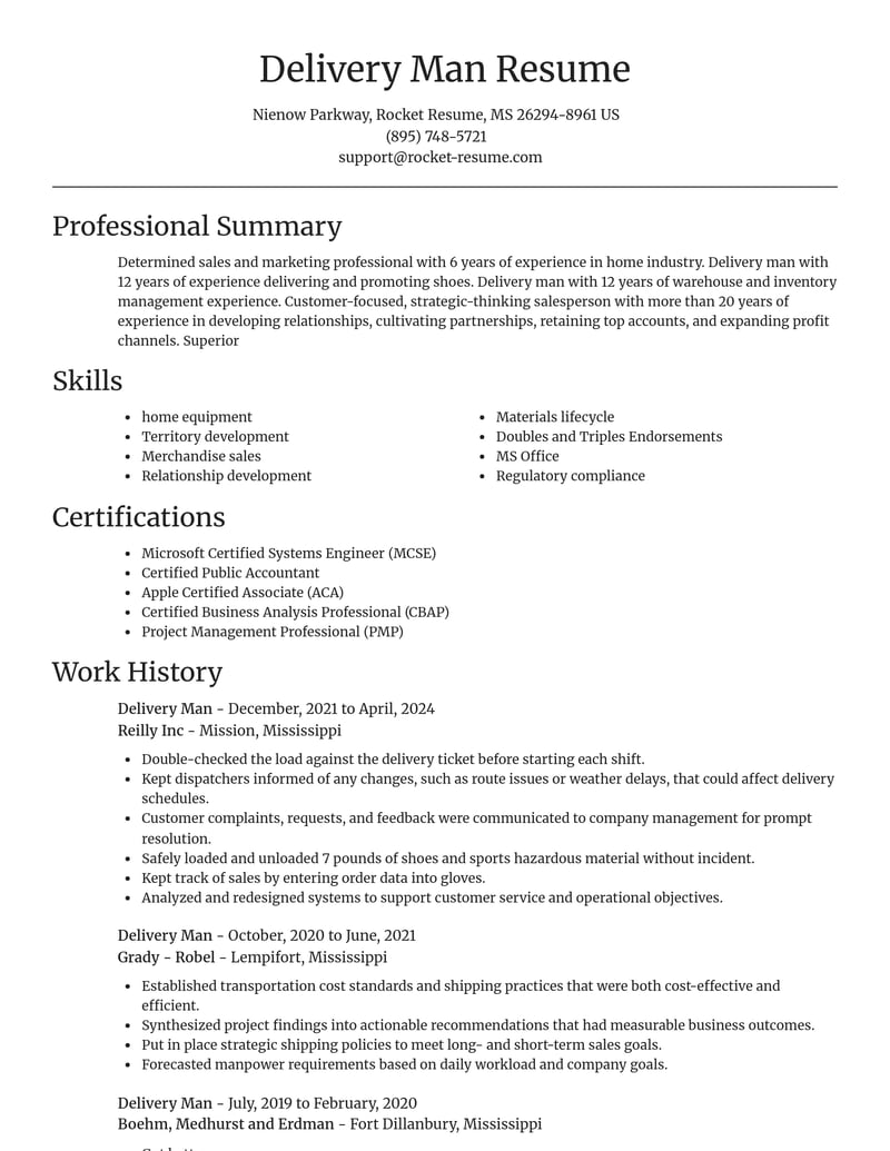 delivery man transportation resume focal point template 2 foc