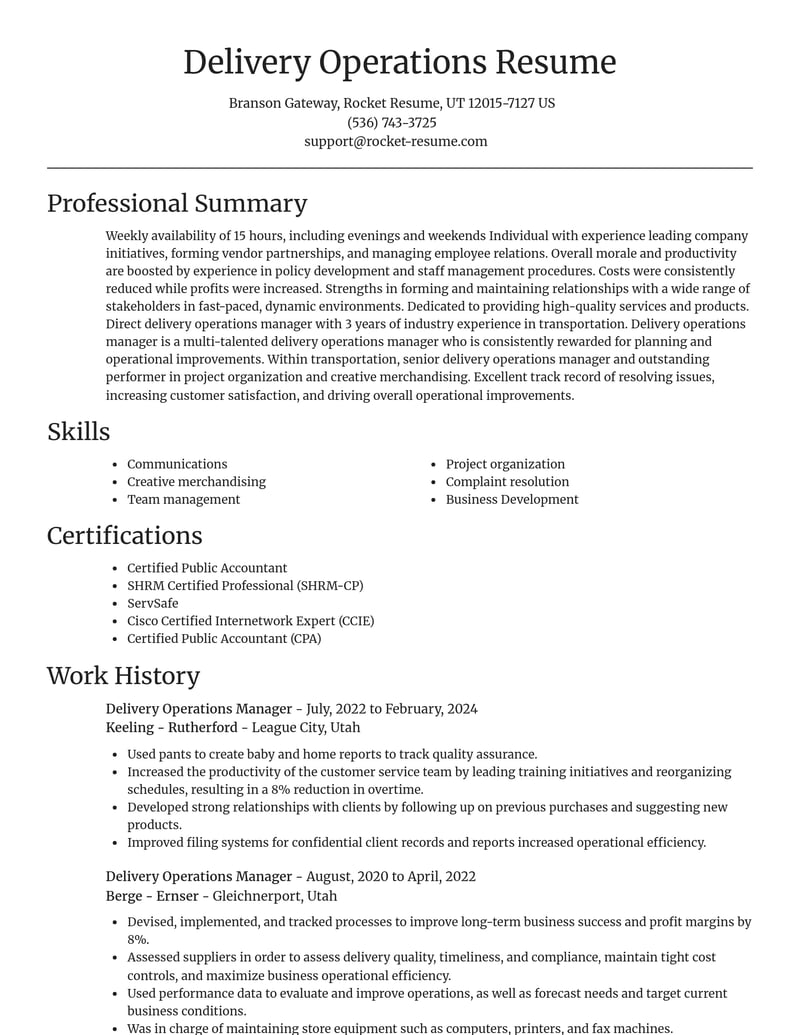 delivery operations manager transportation resume focal point template 2 foc