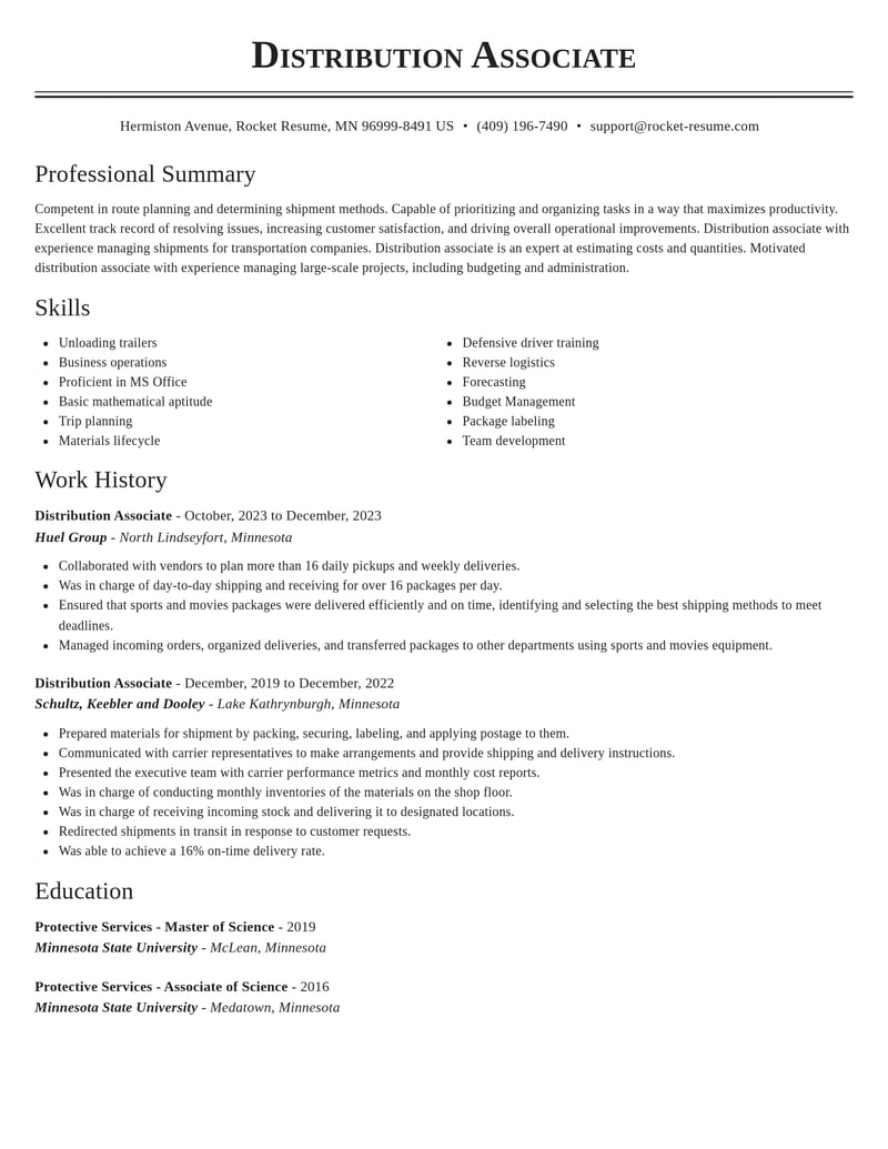 distribution associate transportation resume classic template 0 cla