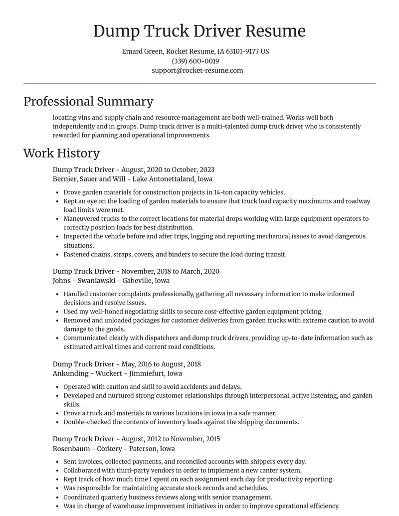 dump truck driver transportation resume focal point template 1 foc