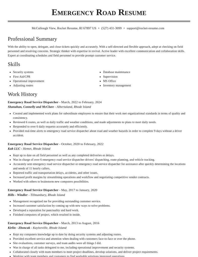 emergency road service dispatcher transportation resume classic template 0 cla