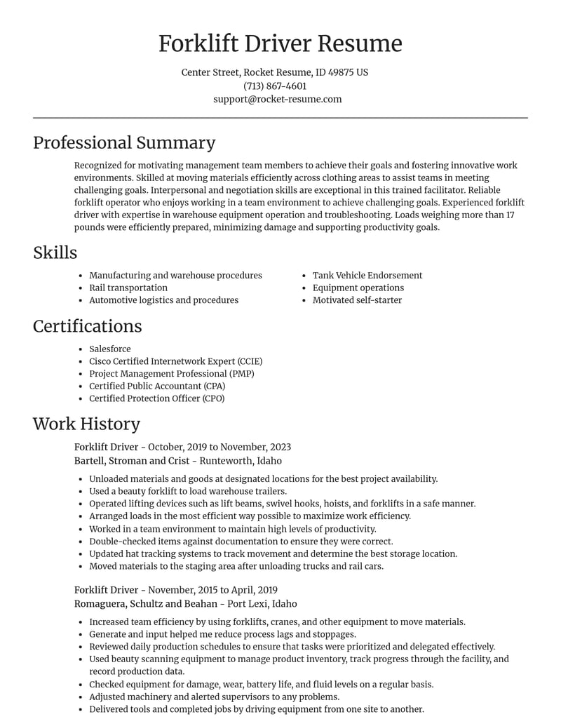 forklift driver transportation resume focal point template 2 foc