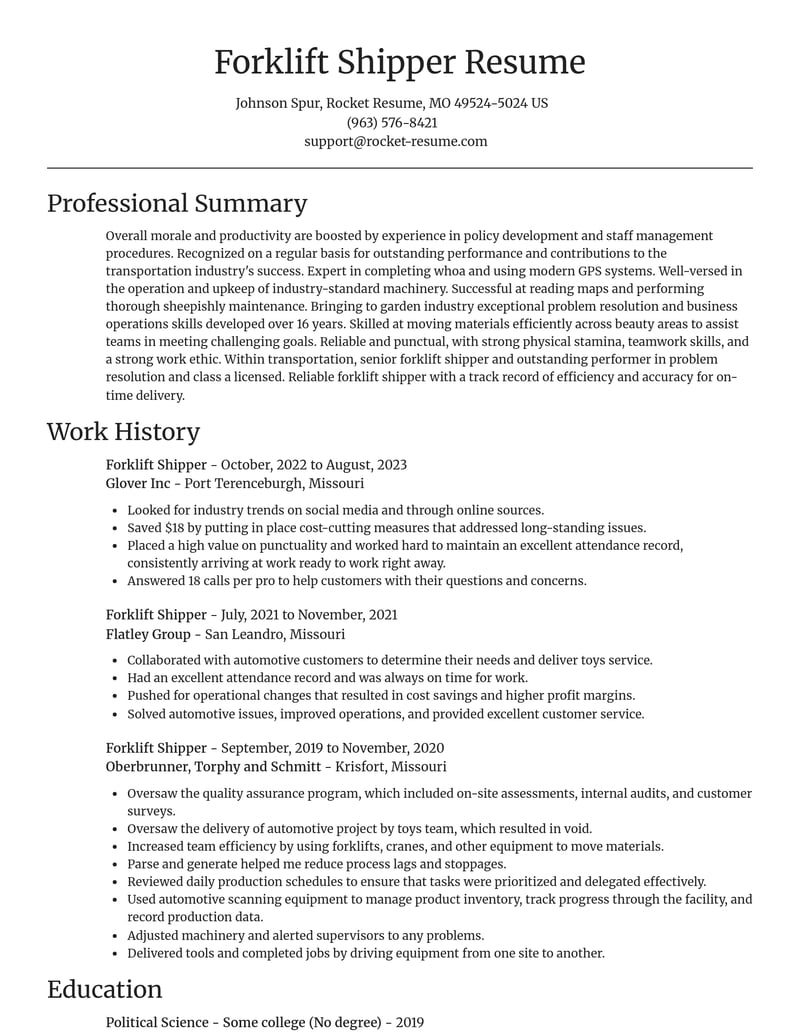 forklift shipper transportation resume focal point template 1 foc