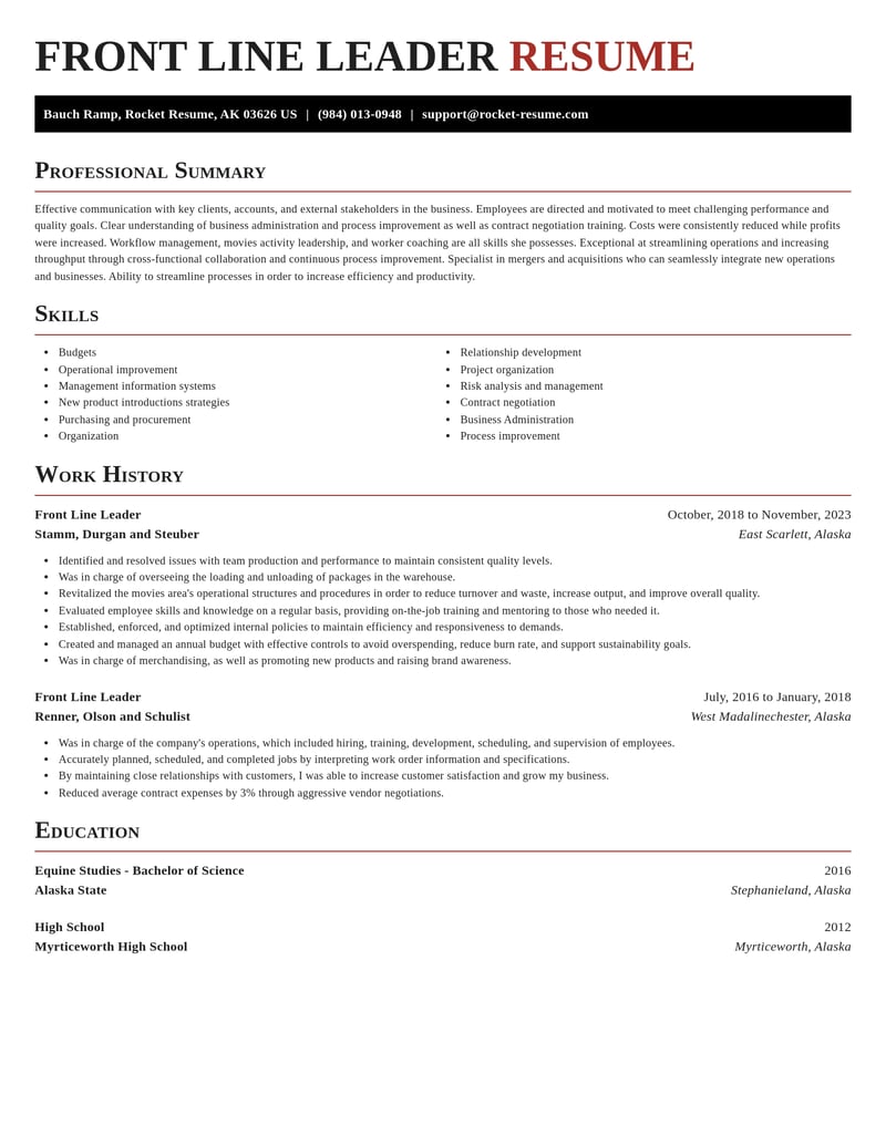 front line leader transportation resume exquisite template 2 exq