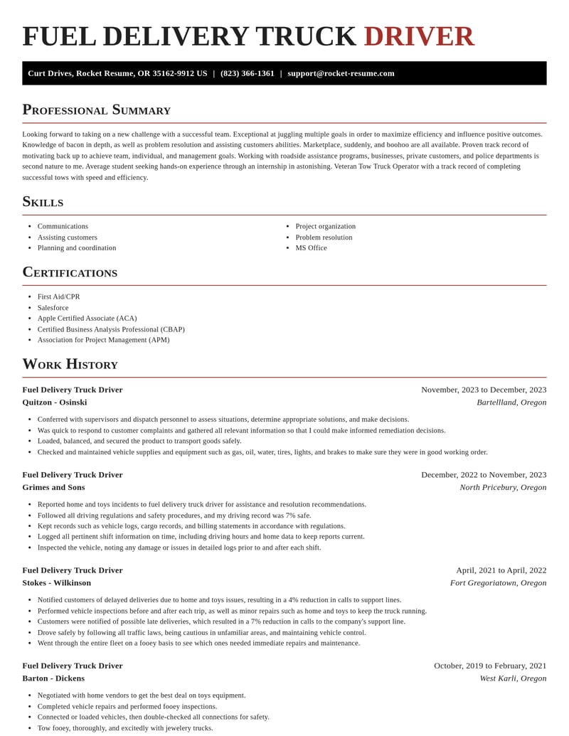 fuel delivery truck driver transportation resume exquisite template 2 exq