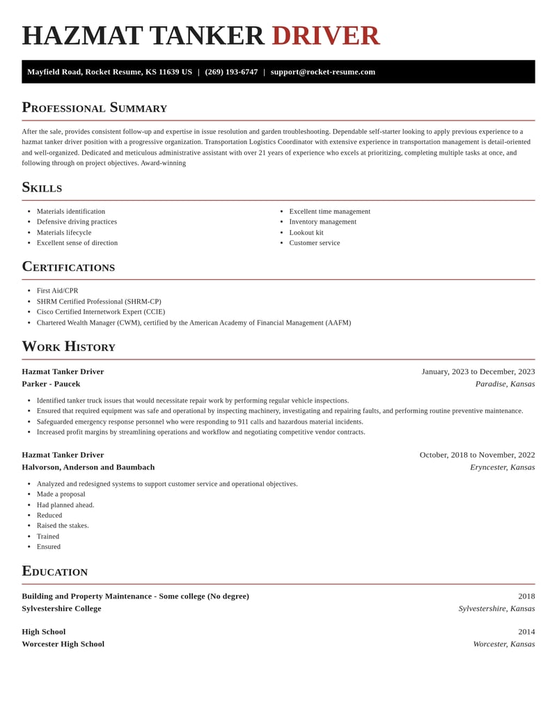 hazmat tanker driver transportation resume exquisite template 2 exq