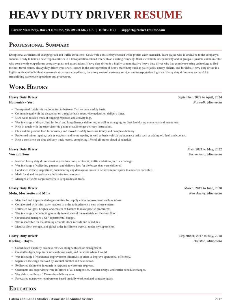 heavy duty driver transportation resume exquisite template 2 exq