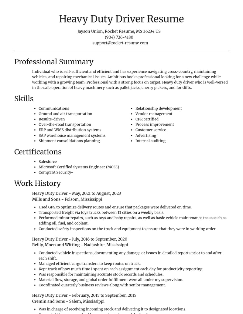 heavy duty driver transportation resume focal point template 2 foc