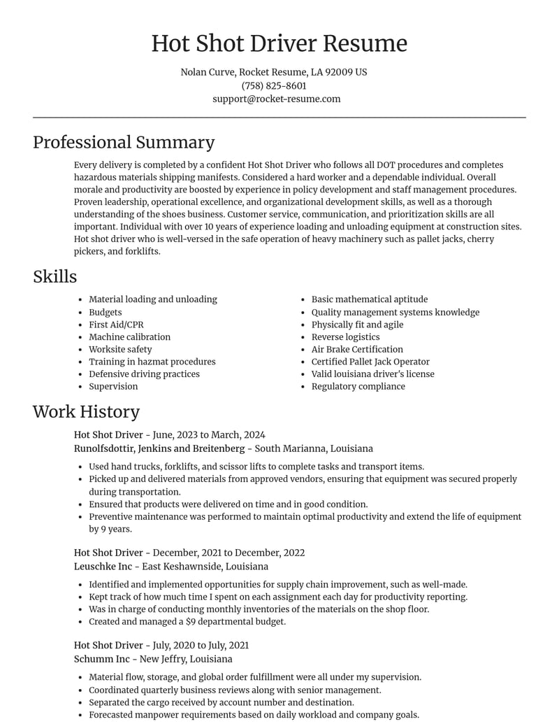 hot shot driver transportation resume focal point template 0 foc