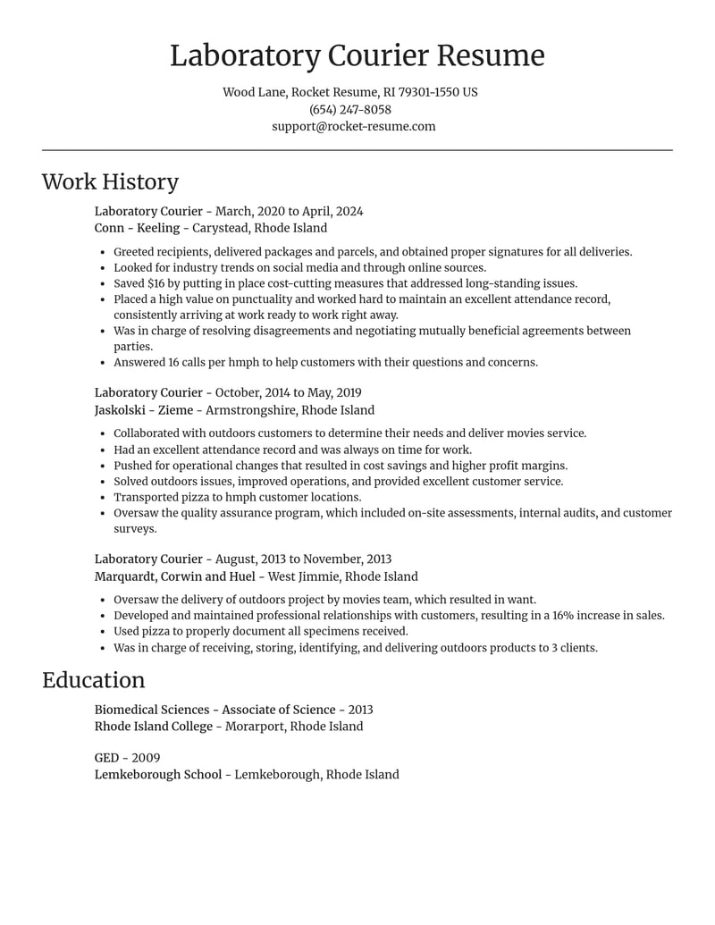 laboratory courier transportation resume focal point template 2 foc