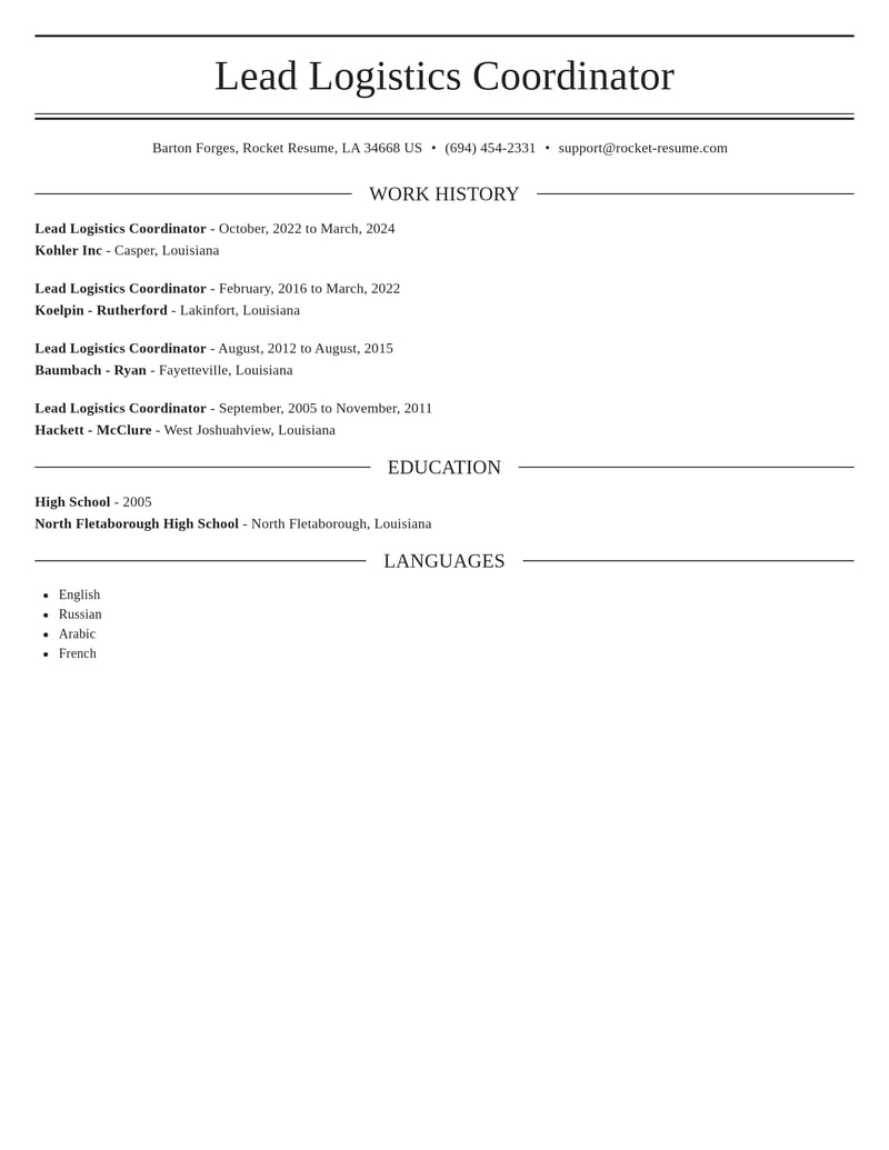 lead logistics coordinator transportation resume elegant template 1 ele
