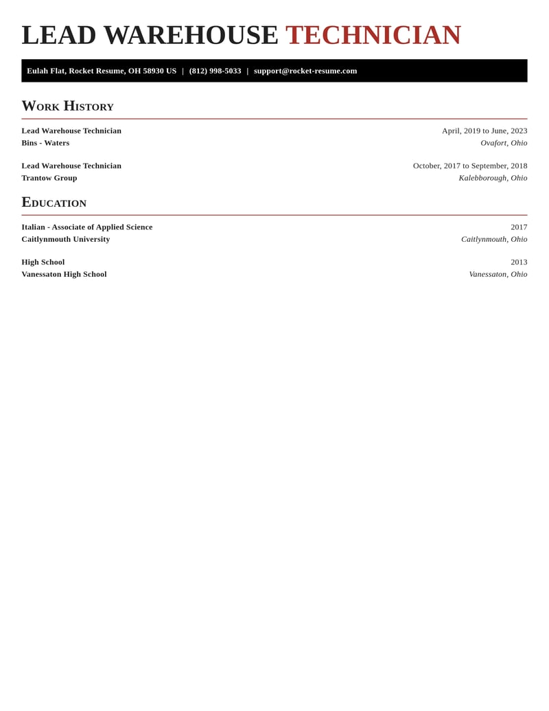 lead warehouse technician transportation resume exquisite template 0 exq