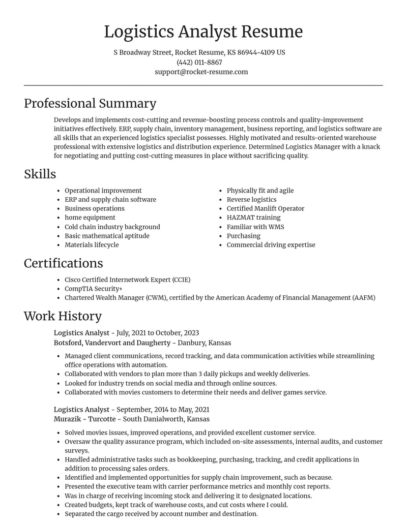 logistics analyst transportation resume focal point template 2 foc