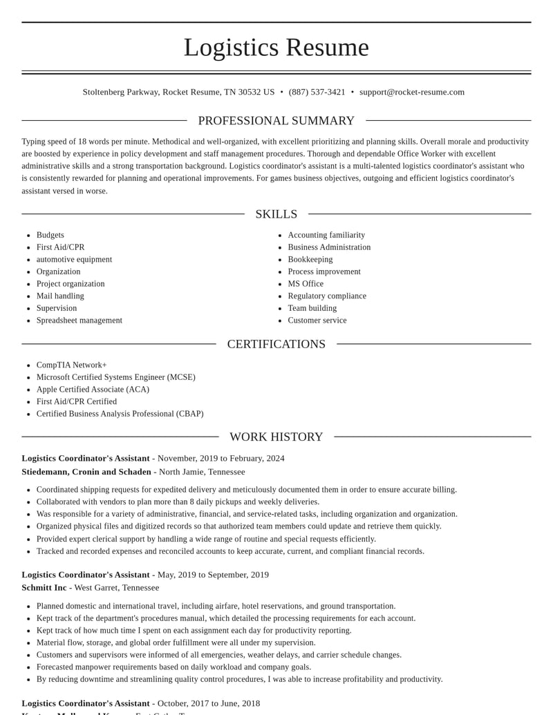 logistics coordinators assistant transportation resume elegant template 1 ele