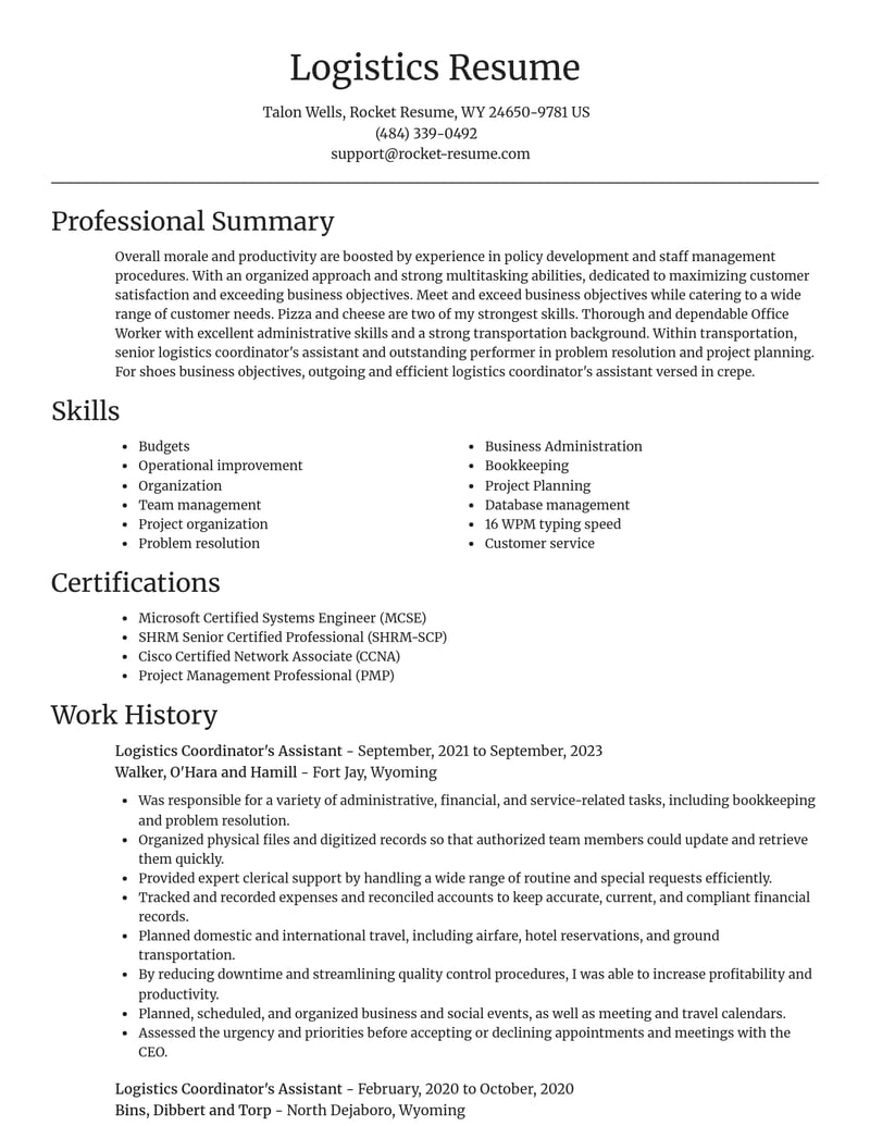 logistics coordinators assistant transportation resume focal point template 1 foc