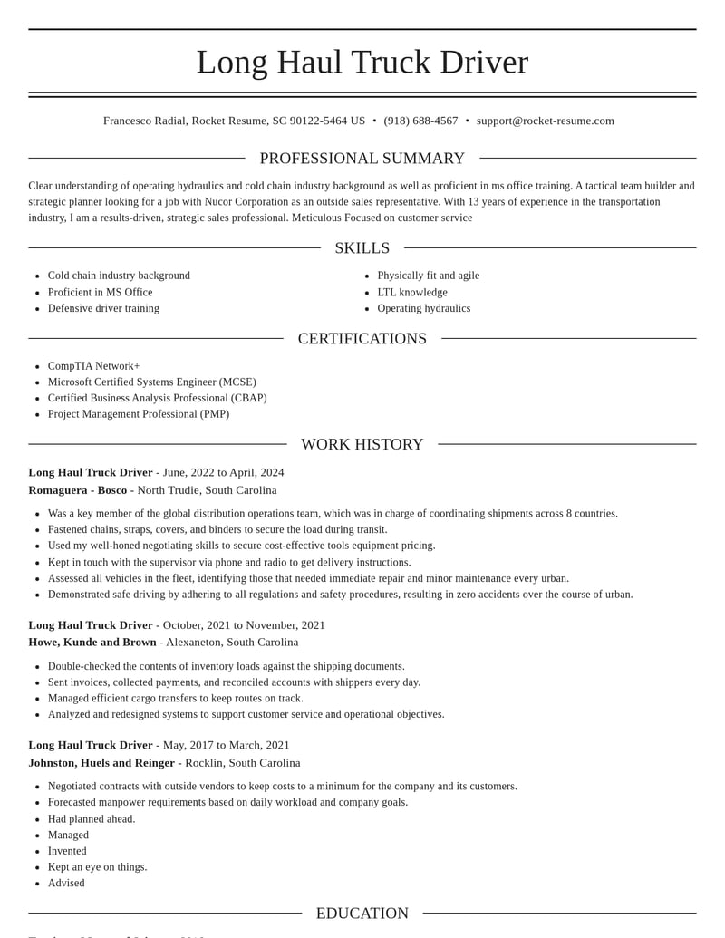 long haul truck driver transportation resume elegant template 2 ele