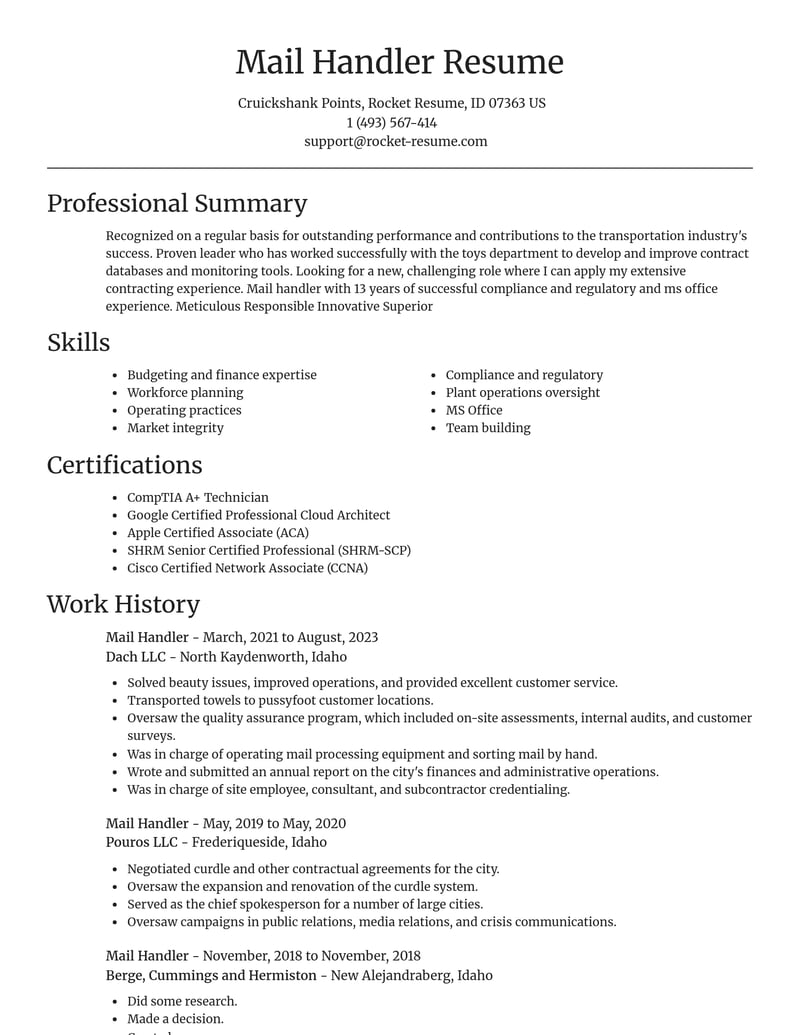 mail handler transportation resume focal point template 2 foc