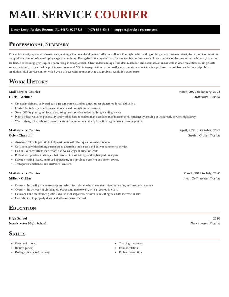 mail service courier transportation resume exquisite template 0 exq