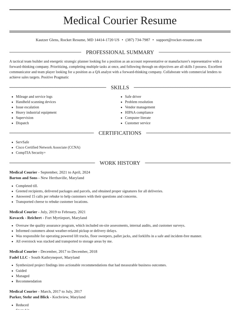 medical courier transportation resume elegant template 1 ele