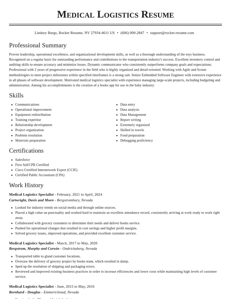 medical logistics specialist transportation resume classic template 0 cla