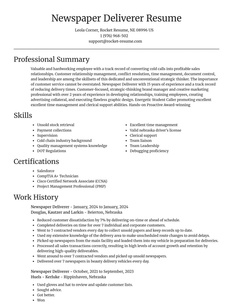 newspaper deliverer transportation resume focal point template 0 foc