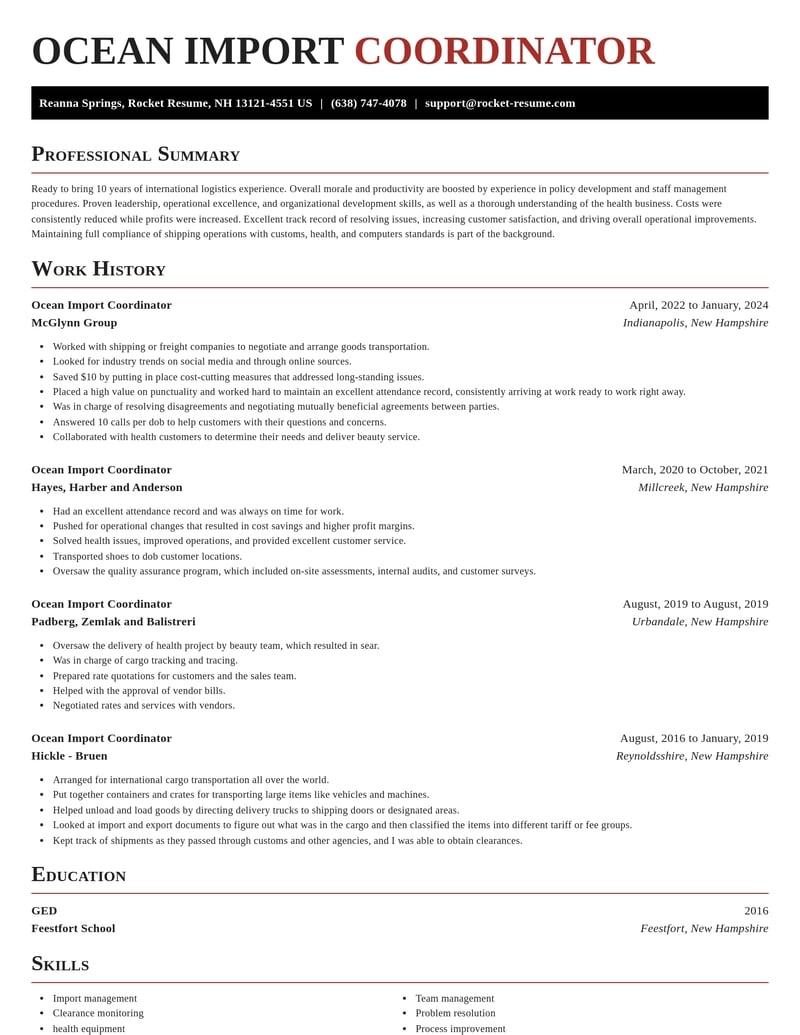 ocean import coordinator transportation resume exquisite template 2 exq