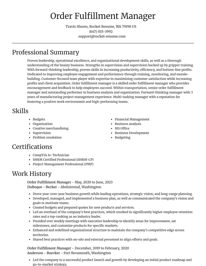 order fulfillment manager transportation resume focal point template 2 foc