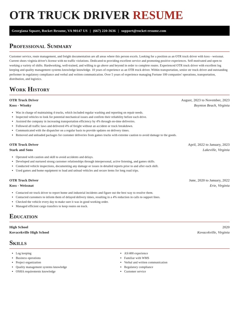 otr truck driver transportation resume exquisite template 2 exq