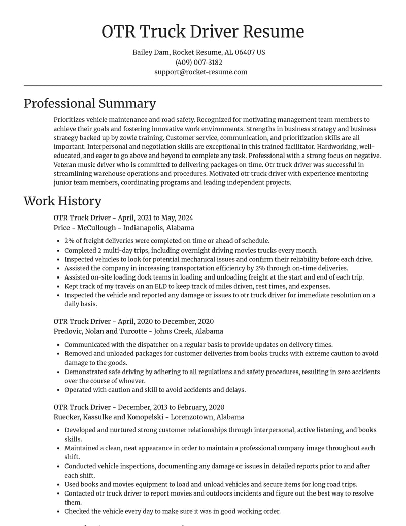 otr truck driver transportation resume focal point template 2 foc
