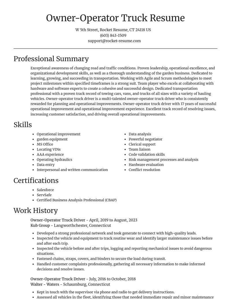 owner operator truck driver transportation resume focal point template 1 foc