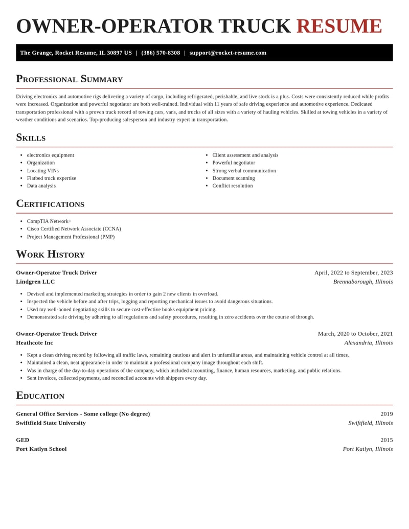 owner operator truck driver transportation resume exquisite template 2 exq