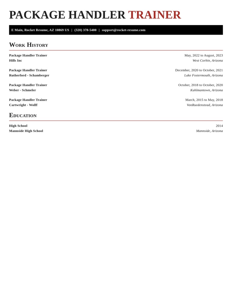 package handler trainer transportation resume exquisite template 2 exq