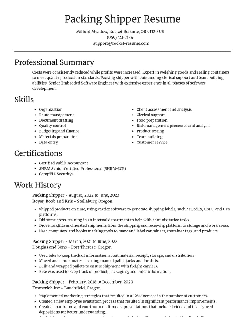 packing shipper transportation resume focal point template 0 foc