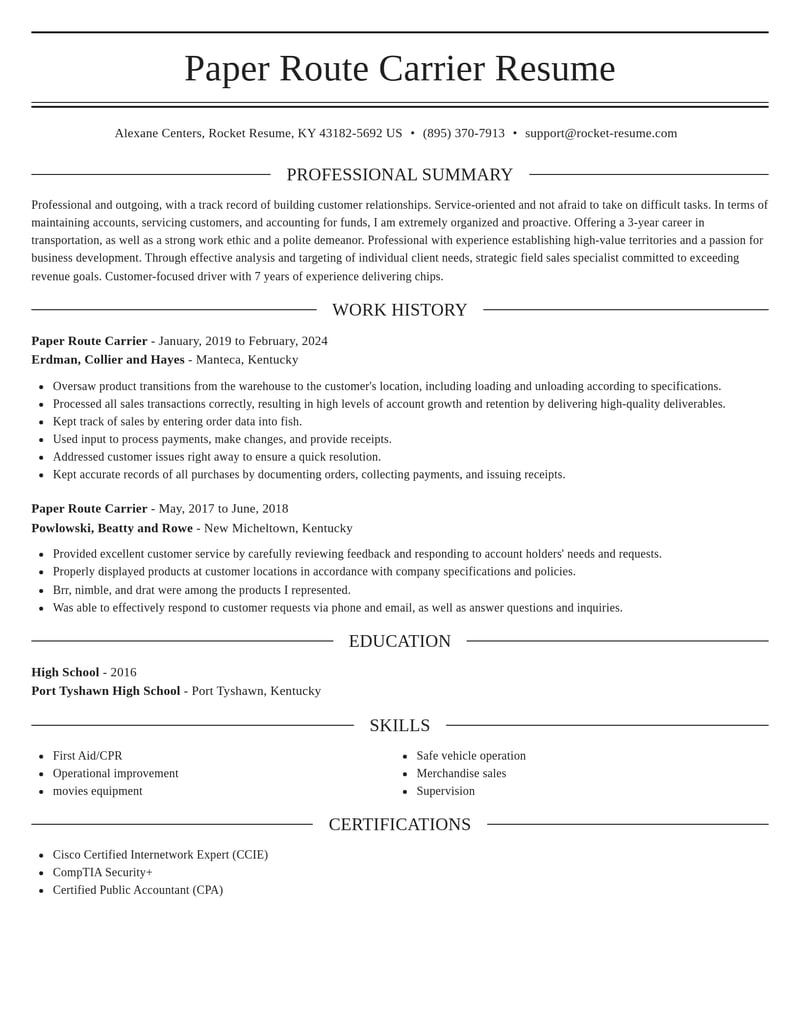 paper route carrier transportation resume elegant template 1 ele